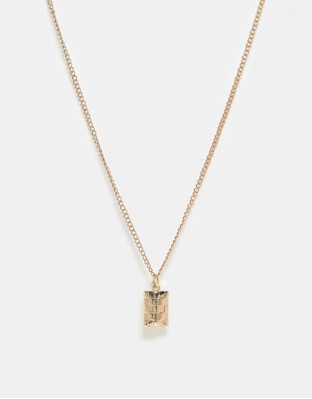 unisex pendant necklace with checkerboard design in gold
