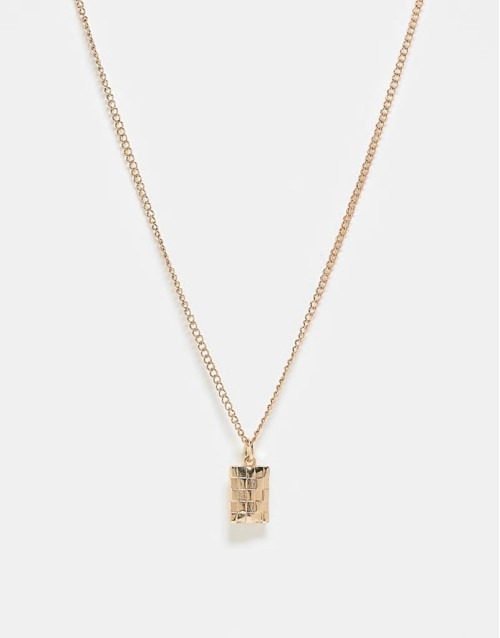 unisex pendant necklace with checkerboard design in gold