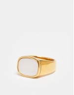 waterproof stainless steel signet ring with faux mother of pearl in gold tone