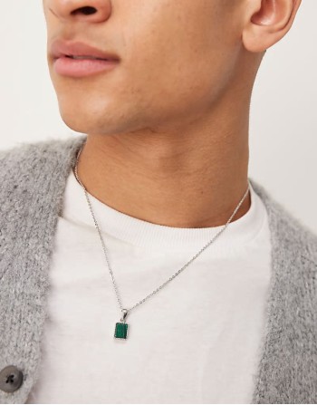 festival semi-precious malachite pendant necklace in silver