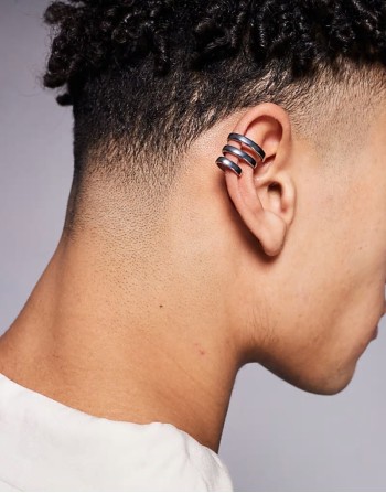 festival triple layered ear cuff in silver tone