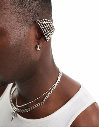 ear cuff with caged design in silver tone